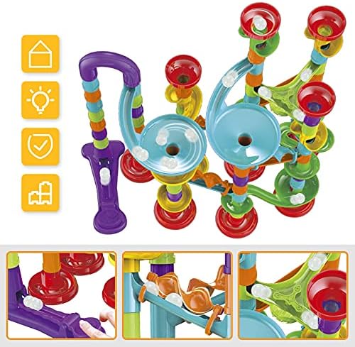 Marble Run Building Blocks STEM Toy Track Race Maze 30 Glass Marbles for Kids Boys Girls 3 4 5 6 7 8 9 10 11 12 Year Old Birthday Present Preshool Gift - Image 7