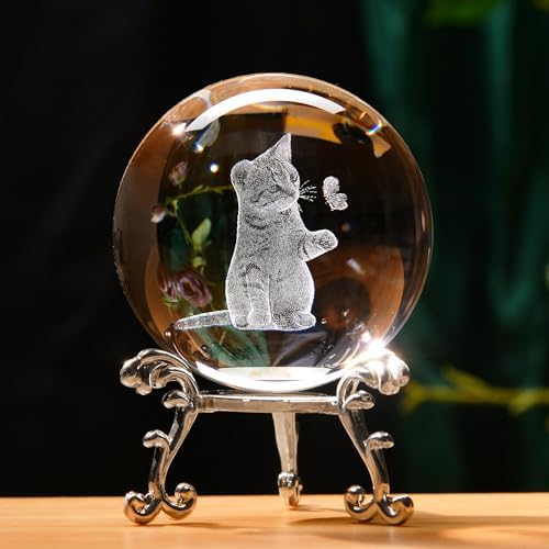 IFOLAINA 3D Cat Themed Gifts for Women 3D Crystal Ball Decor by IFOLAINA
