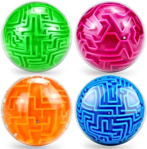 4 Pack 3D Puzzle Maze Ball, Magic Brain Teaser Puzzles Game for Kids 8+ by Hymaz