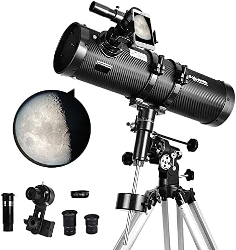 Telescope 130EQ Newtonian Reflector Telescopes for Adults, Professional Telescopes for Adults Astronomy, Comes with 1.5X Barlow Lens Smartphone Adapter & 13% T Moon Filter by Solomark