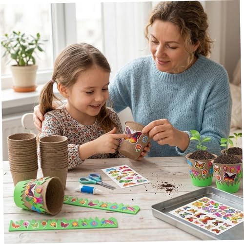Kids Plant Growing Kit, 30 Peat Pots with 20 Fun Stickers & 6 Fences, Creative Garden Kit for Kids Gardening, Mother's Day Craft Favor Plant Growing - Image 2