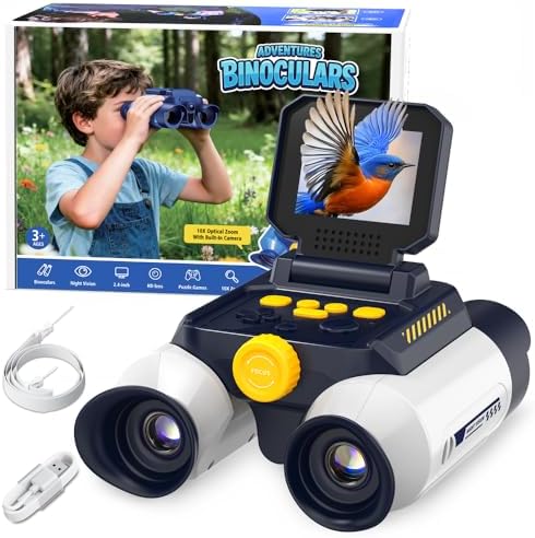 Binoculars for Kids with Night Vision, 2.4" HD Screen & 10X Zoom for Photo and Video - Outdoor Adventure Binoculars Bird Watching, Camping, Hiking, Gifts for Kids Ages 4+ (White) by Unknown