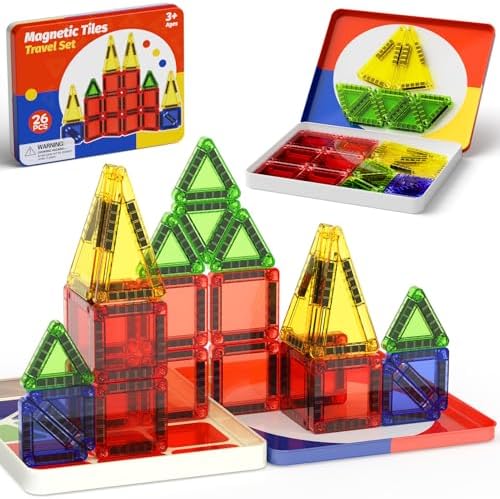 WMXDU Mini Magnetic Tiles with Iron Case, Kid's Travel Essential by WMXDU