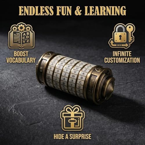 Da Vinci Code Mini Metal Cryptex Lock Puzzle Box – Vintage-Style Password Puzzle with 130 Riddle Cards, Educational Brain Teaser Toy for Kids, Teens & Adults, Gift for Birthday & Christmas - Image 2