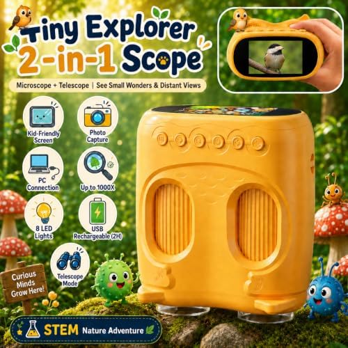 1000X Microscope for Kids, 2-in-1 Kids Microscope Telescope with 2.0" Digital Screen, Handheld Microscope, Science Kits, STEM Toys Birthday Gifts for 4 5 6 7 8 9 10 12 Year Old Girls Boys (Blue) - Image 2