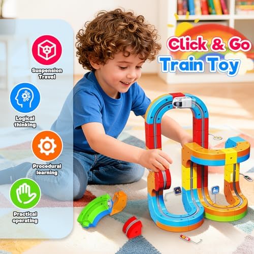 Electric Train Set for Kids, 110PCS 3D Racing Track Sets with Electric Train, Traffic Signs, STEM Train Toys Birthday Gifts for Boys and Girls Age 3+ Years Old - Image 2