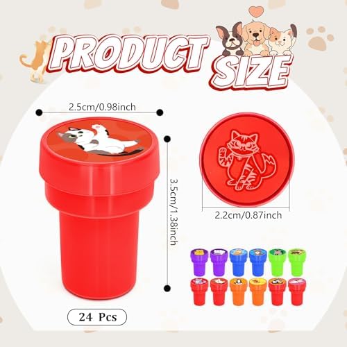 Cinrobiye 24 Pcs Cat Stampers Party Favor Set, Cute Kitty Stamps for Kids Birthday Party, Classroom Rewards, Carnival Prizes, Goody Bag Fillers, Cat Lover Party Supplies - Image 2