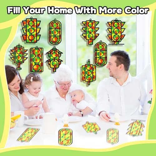 QOUBAI 32 Sets Traffic Light Suncatchers Craft Kit DIY Window Stained Glass Effect Traffic Lamp Paper Crafts Home School Classroom Decoration Kid Birthday Gift Creative Art Project Activity Game - Image 6