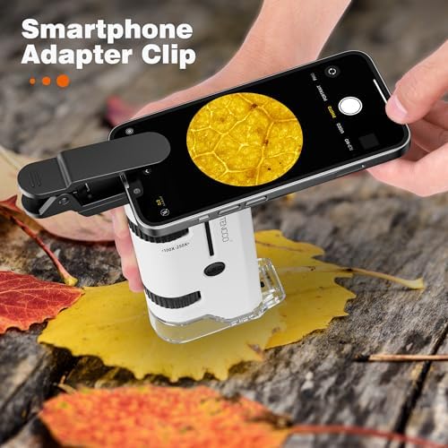 100x-250x Pocket Microscope for Kids Adults, Protable Handheld Miniscope, Mini Microscope Kit for Kids Adults Home School Lab Biology Science Education, White - Image 3