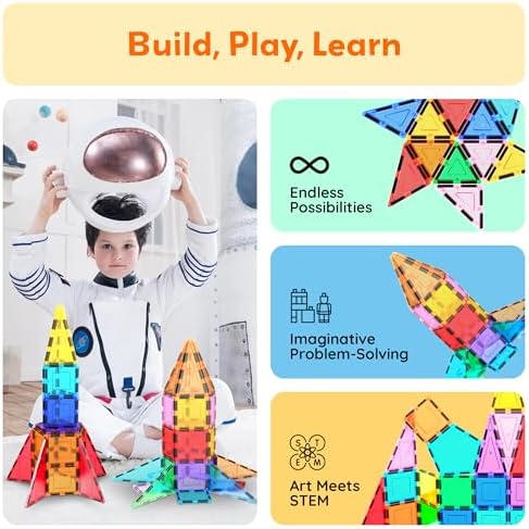 PicassoTiles Magnetic Building Block Rocket Booster Theme Set Magnet Construction Toy Educational Kit Engineering STEM Learning Playset Child Brain Development Stacking Blocks Playboard PT32 - Image 4
