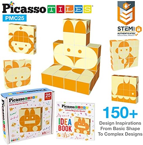 PicassoTiles 25 Piece Magnetic Puzzle Game Magic Cube Puzzles Brain Teaser Set Kids Toy Magnet Pattern Block Matching Toys with Free Ideabook 150+ Inspirations Included STEM Learning Early Education - Image 2