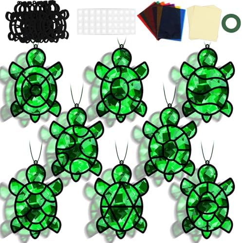 QOUBAI 32 Sets Turtle Suncatchers Craft Kit DIY Window Stained Glass Effect Sea Animals Paper Crafts for Home School Classroom Decoration Kid Ocean Sea Birthday Gift Creative Art Project Activity Game by QOUBAI