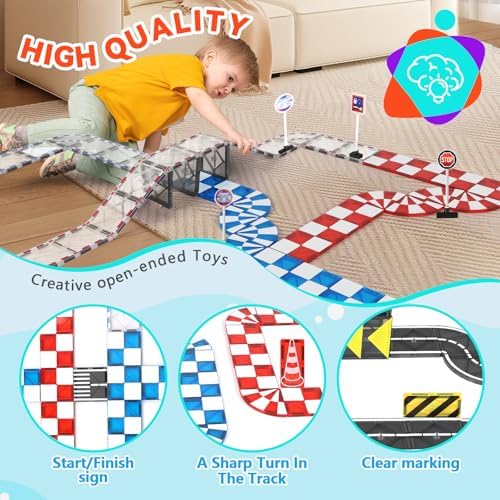 Mruikeny Magnetic Tiles Road Set & Racing Track Expansion Pack - Image 3