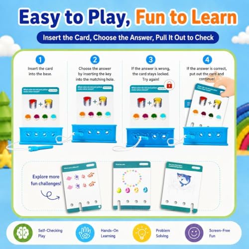 Xuoent Preschool Learning Activities for Kids Ages 3-8+, Educational Flash Card Puzzle Game with Matching Keys, Toddler Brain Teaser Montessori Toy for Fine Motor Skills(Level 3) - Image 2