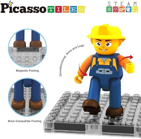 PicassoTiles Magnet Tiles Building Block 2-in-1 Excavator & Backhoe Brick Compatible Construction Playset with Car Base Magnetic Character Action Figure STEM Educational Learning Toy Kit Age 3+ PTU04 - Image 4