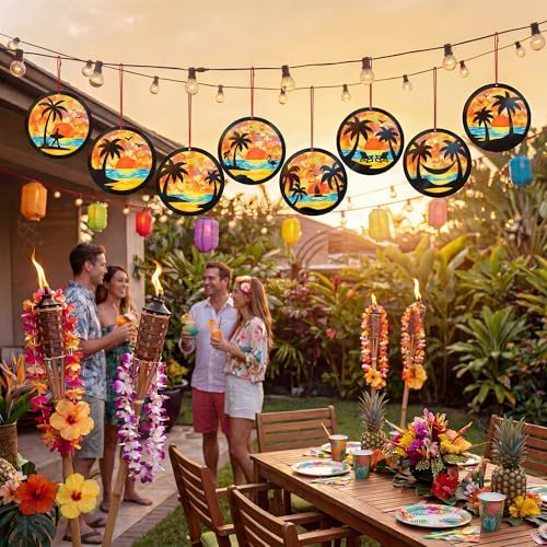 Renbuzhu 48PCS Summer Crafts: Paper Tropical Palm Tree Suncatchers DIY Kits, Window Stained Glass Effect Art Supplies for Hawaiian Luau Tiki Beach Party Favors - Image 6