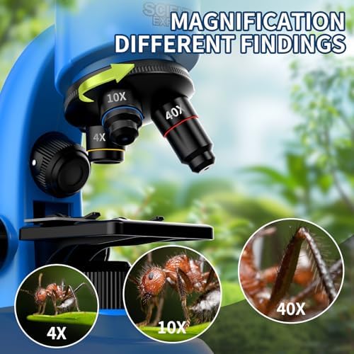 Microscope for Kids Scientific Experiment Kit 40X-1600X Magnification LED Light Educational STEM Kit with Slides and Lab Tools (Blue) - Image 5