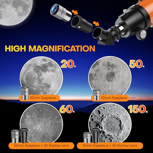 USCAMEL Telescope for Adults 90mm High-Powered: Refractor for Kids 8-12 - Image 4