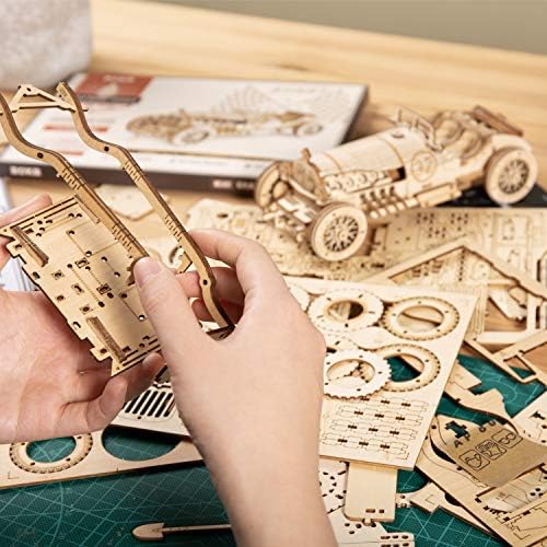 ROKR Model Car Kits Wooden 3D Puzzles Model Kits for Adults Educational Brain Teaser Assembly Model, Desk Decor/DIY Hobbies/Gifts (Grand Prix Car) - Image 6