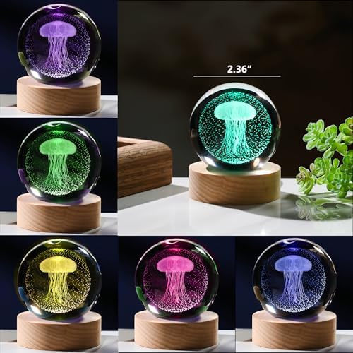 3D Jellyfish Gifts for Women - Crystals Ball 60mm Jellyfish Figurines Decor Glass Animals Figurine Keepsake Paperweight - Image 3