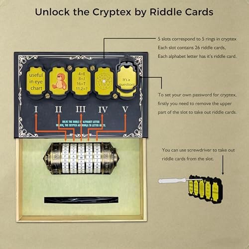 Da Vinci Code Mini Metal Cryptex Lock Puzzle Box – Vintage-Style Password Puzzle with 130 Riddle Cards, Educational Brain Teaser Toy for Kids, Teens & Adults, Gift for Birthday & Christmas - Image 4