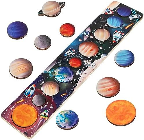 Zeoddler Solar System Toys for Kids 3-6, Wooden Space Puzzle for Kids, Planets for Kids, Preschool Learning Activities, Gift for Boys, Girls by Zeoddler