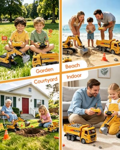 Remote Control Excavator and Dump Truck Toy Set for Kids - Image 5
