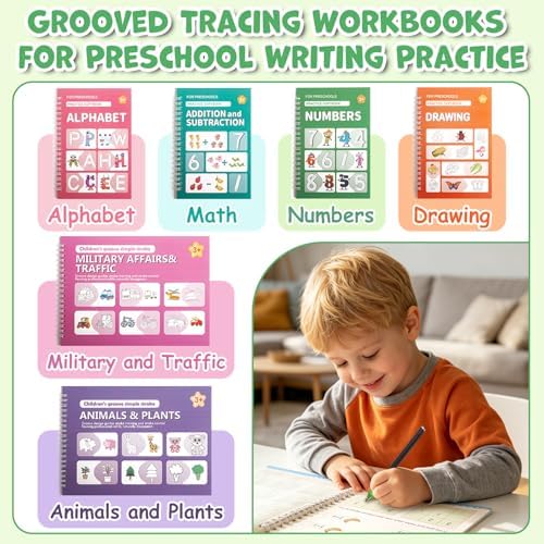 Grooved Writing Books for Kids 3-5 Preschool, Reusable Tracing Workbook with Disappearing Ink, Magic Grooved Handwriting Practice, Alphabet, Numbers and Pencil Control Practice - Image 2