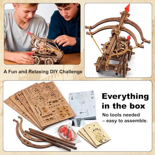 3D Wooden Puzzles for Adults, DIY Ballista Mechanical Wooden Assembly Kit - Image 3