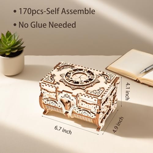 3D Wooden Puzzles for Adults,Wooden Toy for Kids and Adults,Model Building Kit,Educational Brain Teaser,Best Educational Christmas Birthday Day Gift for Friends (Wooden Antique Box) - Image 2