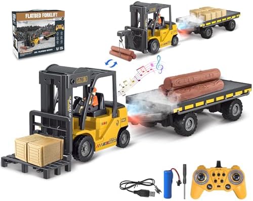 RC Forklift Toy, Rc Construction Vehicles with Trailer for Kids 6+ by TCVENTS