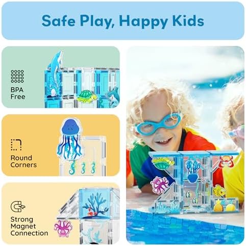 PicassoTiles Magnet Tile Building Blocks 8 Marine Animal Action Figures Compatible Magnetic Accessory Playset Tiles Kids Toys STEM Educational Learning Preschool Toddler Girls Boys Age 3+ PTA25 - Image 6