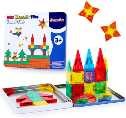 Gemmicc 58 PCS Mini Magnetic Tiles, Magnet Toys with Metal Storage Box by GEMMICC