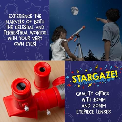 Wow in the World Kids’ Telescope & Astronomy Kit, 25x & 50x Magnification, Adjustable 48” Tripod, Includes Star Wheel & Companion Audio Content, Intro to Astronomy for Ages 6+ by Thames & Kosmos - Image 2