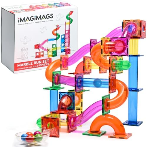 98-Piece Magnetic Marble Run Set with Wooden Balls & Booklet by Imagimags
