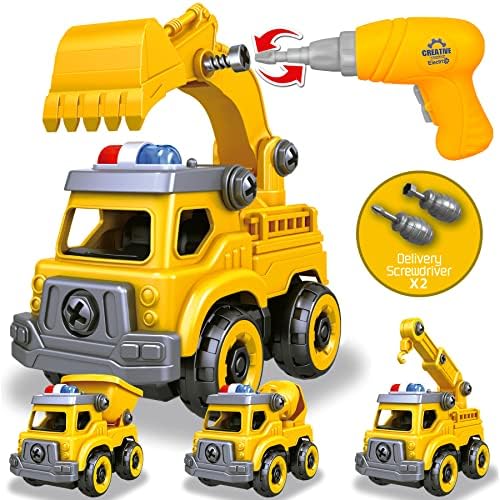 4-in-1 Take Apart Car Toys for Boys, DIY Engineering Construction Trucks by Toyk