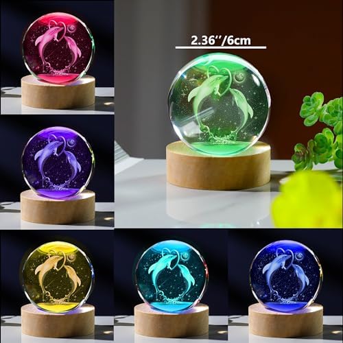 3D Dolphin Gifts for Women - Crystals Ball 60mm Dolphin Figurines Decor Glass Animals Figurine - Birthday Keepsake Paperweight - Image 3