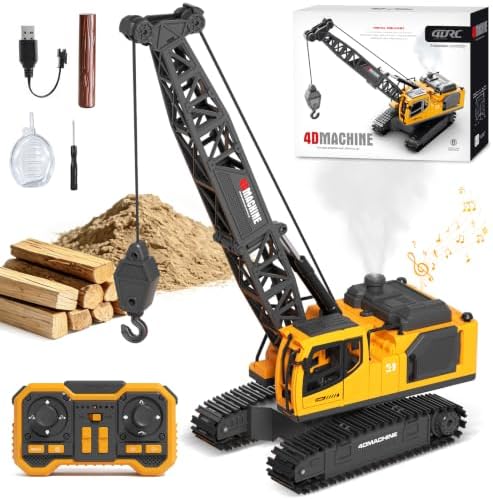 Jiakora Remote Control Crane Toy, 2.4GHz 12 Channel 1:18 RC Construction Crawler Crane with Metal Hook, Lights, Sound & Spray Function, 2 Batteries, Birthday Gift for Kids Boys Girls Ages 3-5 4-7 8-12 by Jiakora