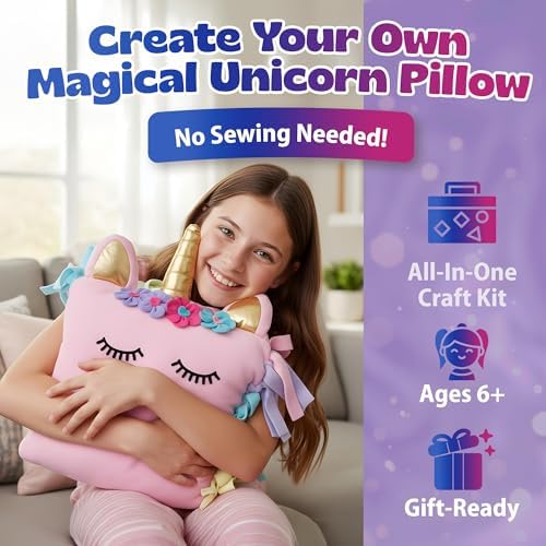 Pinwheel Crafts No Sew Unicorn Pillow Kit for Girls Ages 4-8, Pink - Image 2