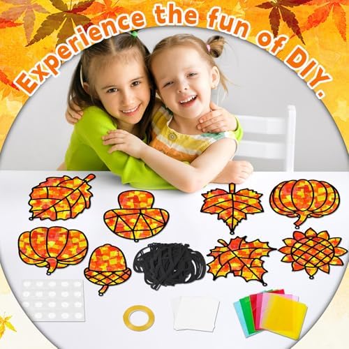 32 Sets Fall Thanksgiving Suncatchers Craft Kit DIY Window Stained Glass Effect Autumn Harvest Paper Crafts Home School Classroom Decoration Kid Birthday Gift Creative Art Project Activity Game - Image 4