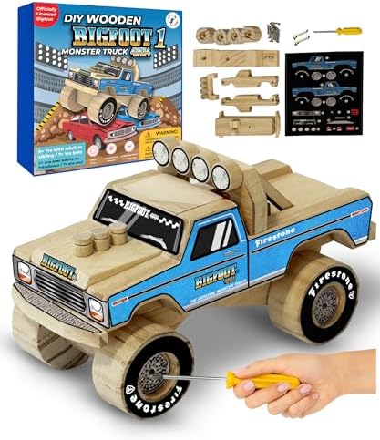 DIY Bigfoot 1 Monster Truck Wooden Kit w/Stickers (Small 5")- Officially Licensed Kids Building Kit - Wood Building Kits for Kids & Stem Toys for Ages 5-8 Years - Arts & Crafts Kits for Children by LittleJupiter