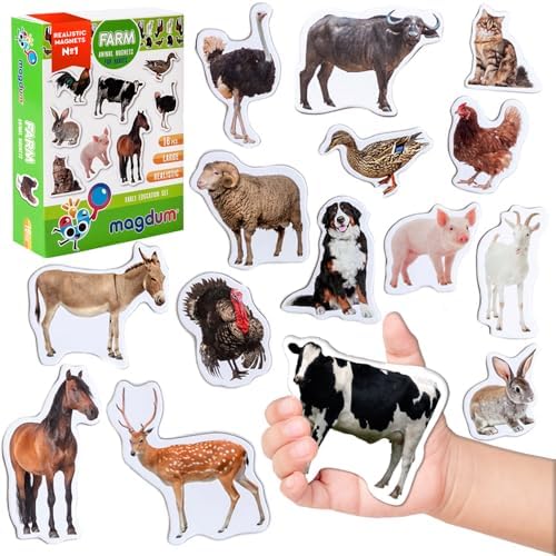 Fridge Magnets for Toddlers - 16 Farm Animal Magnets - Learning Toy by magdum