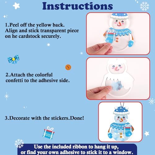 Renbuzhu 42PCS Winter Crafts Bulk: Snowman Paper Suncatchers DIY Kit for Christmas Holiday Activities Decorations, Window Stained Glass Effect Art Ornaments - Image 5