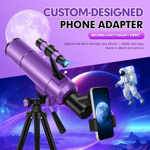 Dianfan Telescope for Kids & Adults, 80mm 500mm Portable Refractor, Purple - Image 3
