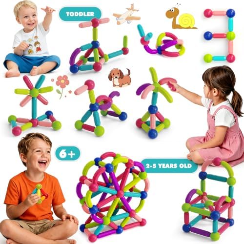 Magnetic Building Sticks Montessori Toy Starter Set, Magnetic Stick & Balls STEM Learning Toys for Kids, Montessori Magnet Set for 3 Year Old Preschool Toy, Construction Kit Sensory Toys Birthday Gift - Image 3