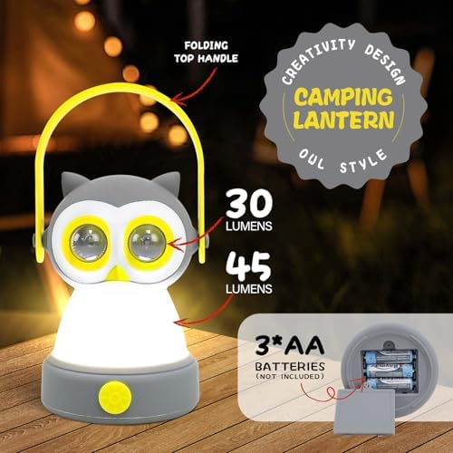 Portable LED Camping Lantern, Lightweight Battery Powered LED Flashlight for Indoor Outdoor, Kids Camping Gear Gift for Children's Day, Birthday, Easter, Adventure(Owl Style, Battery NOT Included) - Image 3