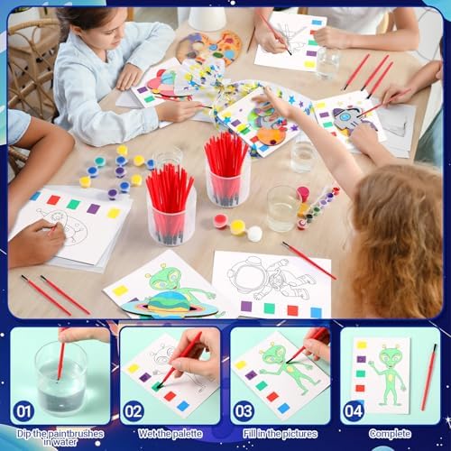 Pasimy 162 Pcs Space Party Favors Solar System Craft Kits Party Supplies Space Birthday Painting Kit Watercolor Card Wooden Cutout Galaxy Goodie Bag for Astronaut Planet DIY Project Activities(Planet) - Image 4