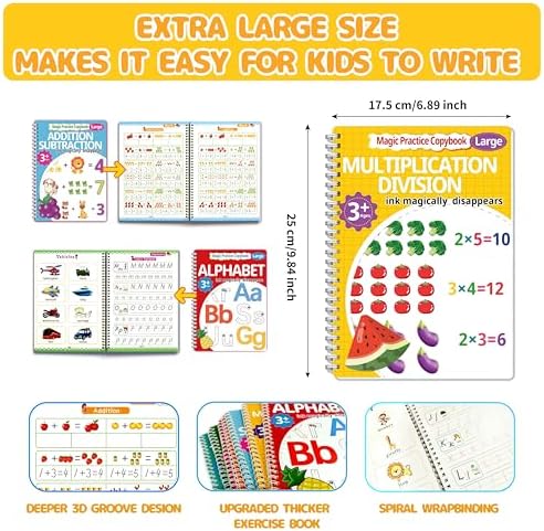 Magic Grooved Writing Practice for Kids 3-8,Grooved Handwriting Practice for Kids,8 Reusable Grooved Writing Books for Preschoolers Homeschooling, Letter, Number Tracing,Math,Drawing Activities - Image 2