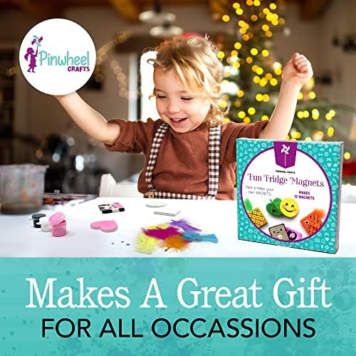 Pinwheel Crafts Magnetic Tile Art Kit Ages 6-12+ Years - Paint Your Own Magnetic Mini Tiles Includes 12 Tiles, Magnets, 8 Paints, Brush, Googly Eyes - DIY Magnet Making Kit for Kids - Image 6
