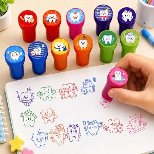 Cinrobiye 24 Pcs Teeth Stampers Party Favor Set, Cute Dental Health Stamps for Kids Birthday Party, Classroom Rewards, Educational Learning Toys, Goody Bag Fillers, Dental Care Party Supplies - Image 4